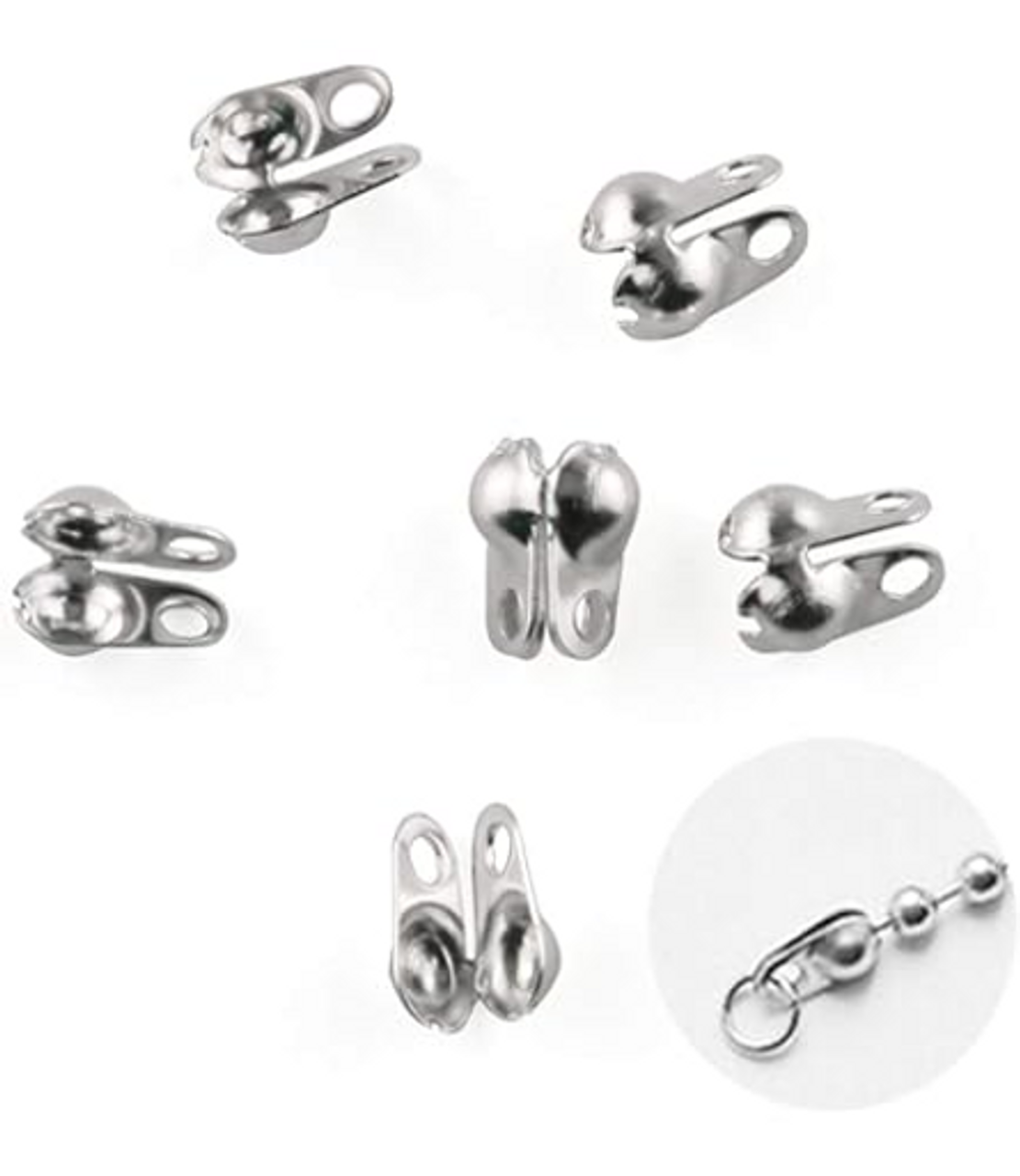 #8 Stainless Steel Clamshell End Caps (for 4mm ball chain)