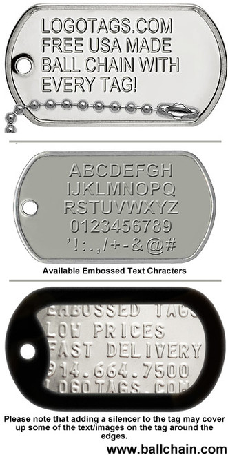 Paialco Stainless Steel Dog Tags Military Set Complete with Chains & White  Silencers