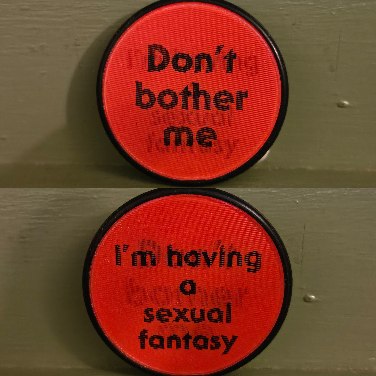 Humor Pin Button Gag Gift Joke Cartoon Novelty Lenticular Don't Bother Sexual Fantasy Mid Century Modern Retro Vintage