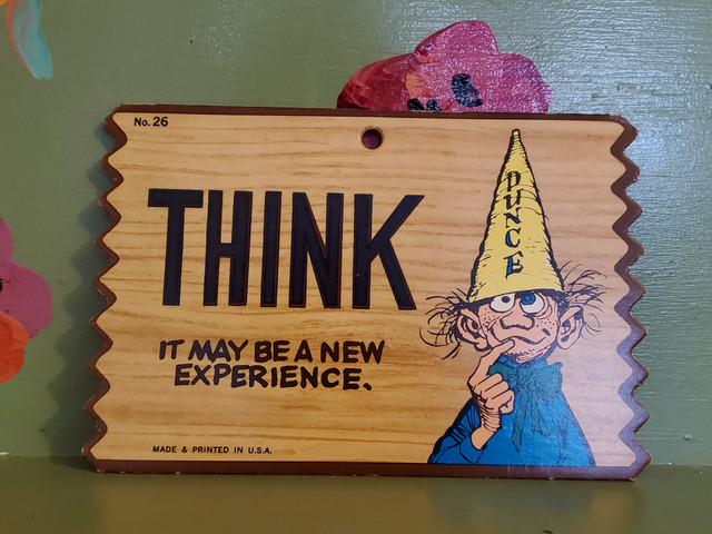 Vintage Funny sign plaque fink think new experience