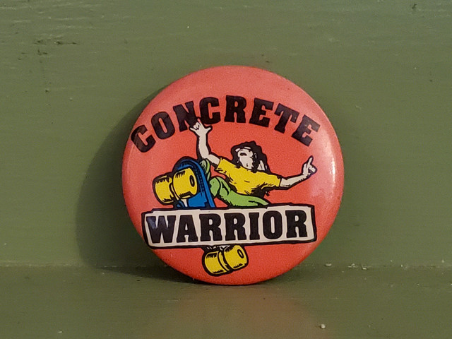 Vintage Funny Skateboard Concrete Warrior Pinback button