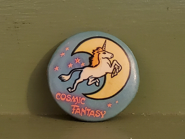 Vintage Funny Cosmic Fantasy Unicorn Moon Pinback button