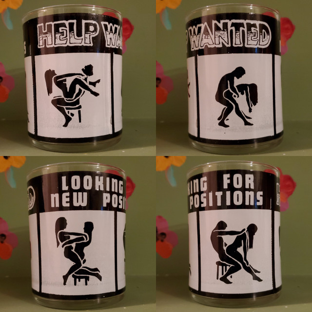 Vintage funny Positions Help Wanted sex bar glass