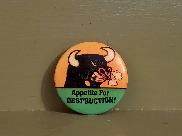 Vintage Bull Appetite Destruction Pinback button