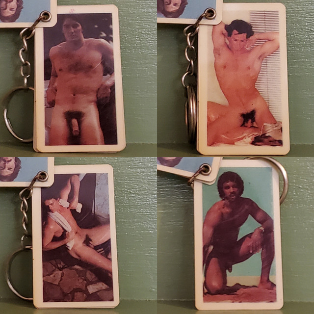 Vintage nude male penis flip keychain