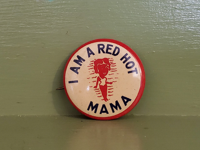 red hot mama comic pin button