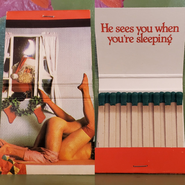 He sees you when you're sleeping Santa Claus peeping Tom matchbook