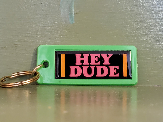 Vintage neon hey dude keychain