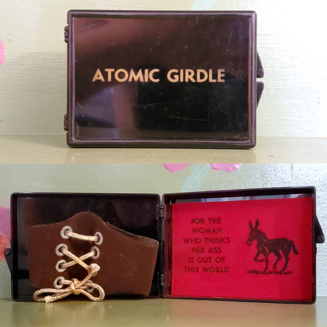 Vintage gag gift box atomic girdle for the woman who thinks her ass is out of the world