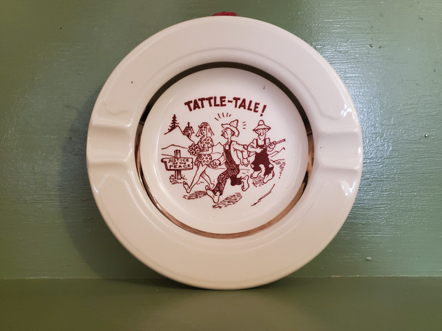 Vintage ashtray plate tattle tale pregnant shotgun wedding hillbilly