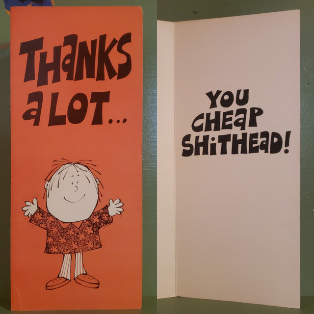 Vintage thank you greeting card cheap shithead