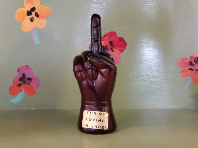 Vintage hand middle finger for my loving friends statue