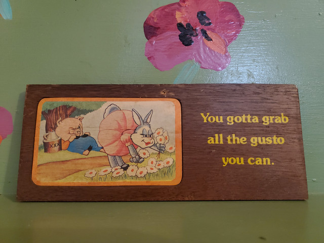 Vintage wood sign you gotta grab all the gusto you can drunk pig rabbit up skirt