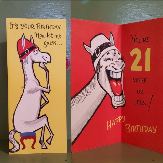 Vintage greeting card birthday donkey guess age 21 more or less