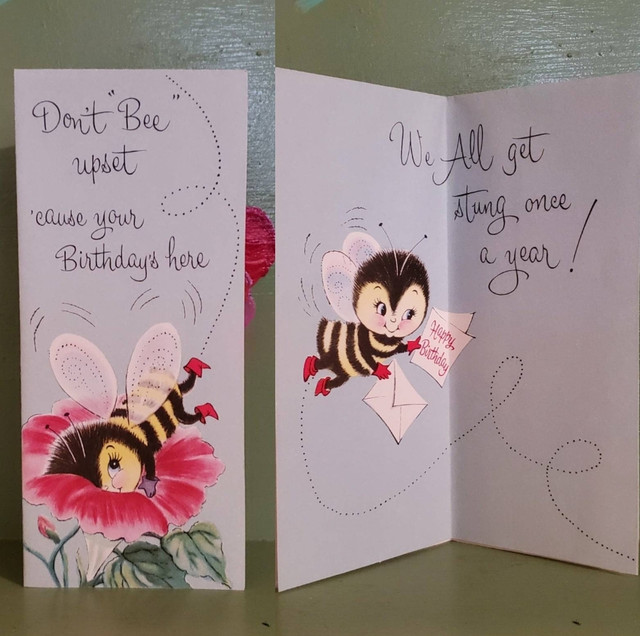 Vintage birthday greeting card don't bee upset we all get stung once a year