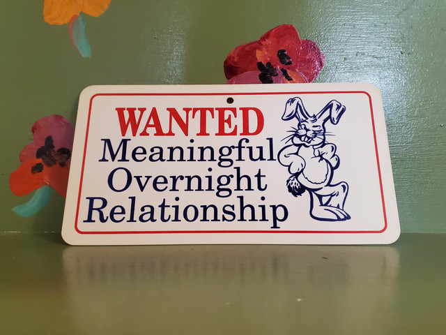 Vintage sign rabbit wanted meaningful overnight relationship