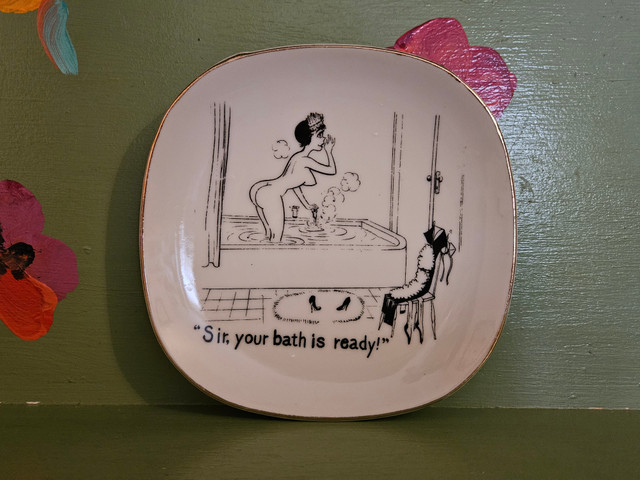 Vintage ashtray plate sir your bath is ready nude pinup maid Vintage ashtray plate sir your bath is ready nude pinup maid