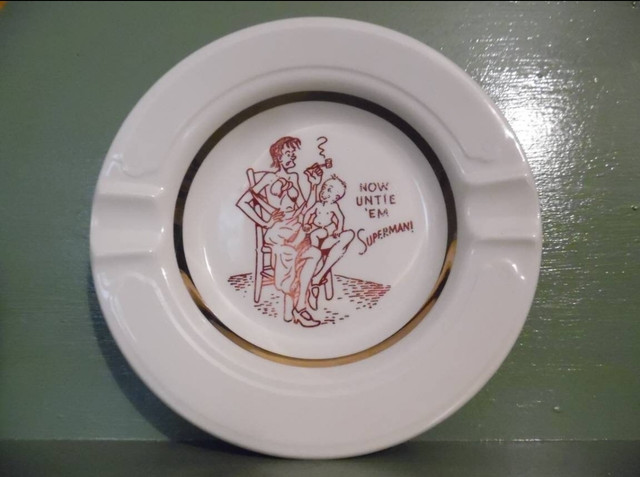 Vintage ashtray Novelty adult humor Superman Boobs Breastfed