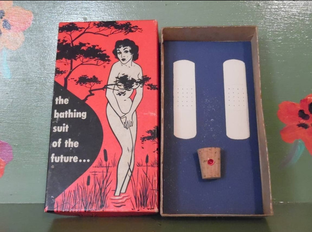 Vintage sex adult Novelty joke gift cork bandage bathing suit of future