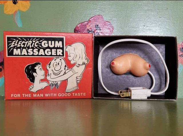 Vintage sex adult Novelty joke gift boobs electric gum massager