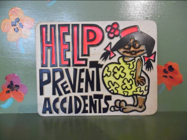 Vintage sign adult Novelty vacuform pregnant help prevent accidents