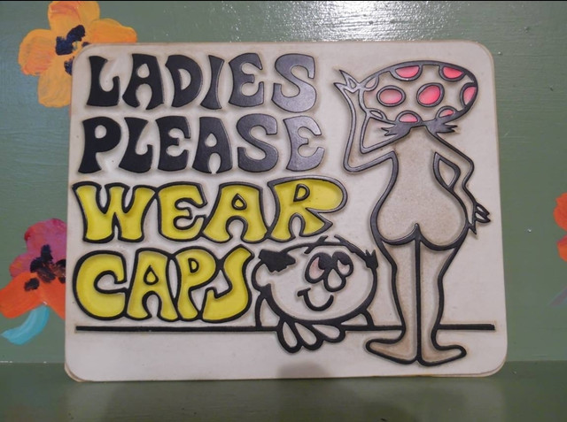 Vintage sign adult Novelty vacuform ladies wear caps nude