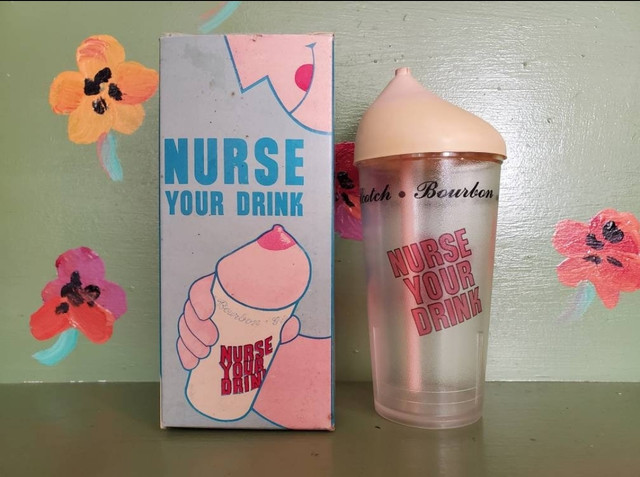Vintage adult Novelty sex joke boob nipple nurse drink