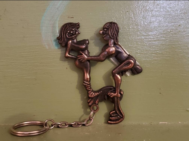 Vintage adult Sex keychain Metal Moving Push Penis
