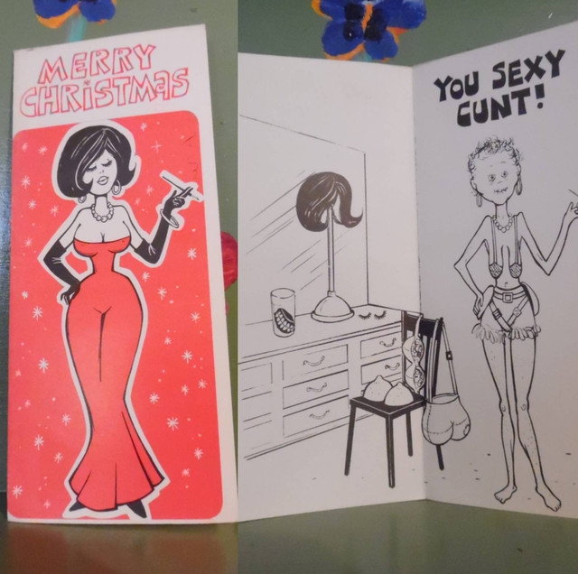 Vintage Christmas Greeting Card sexy cunt