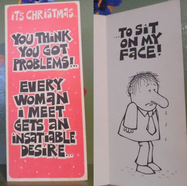 Vintage Christmas Greeting Card Sit Face Penis Nose