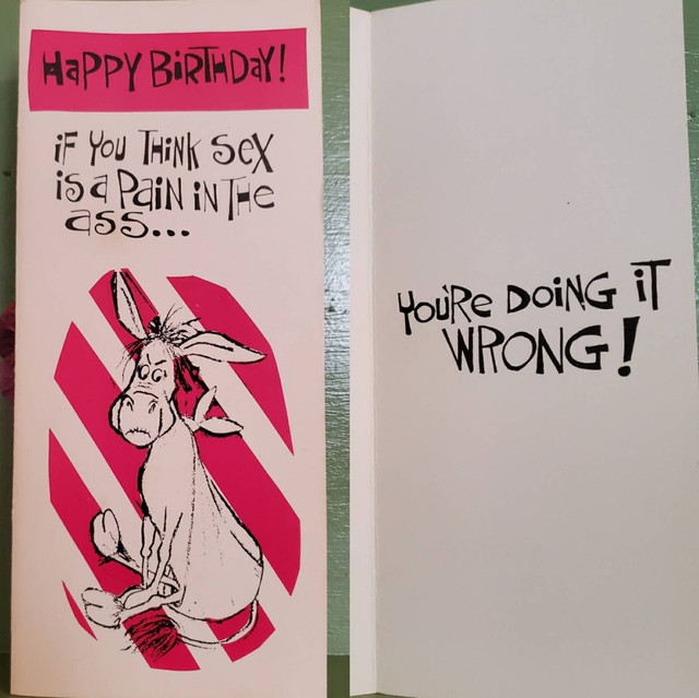 Vintage Funny greeting card adult sex Pain In Ass Wrong