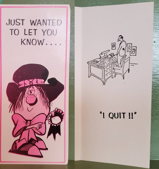 Vintage Funny greeting card adult Boss I Quit Pee Desk