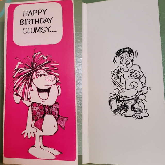 Vintage Funny greeting card adult Birthday Clumsy Penis Toilet