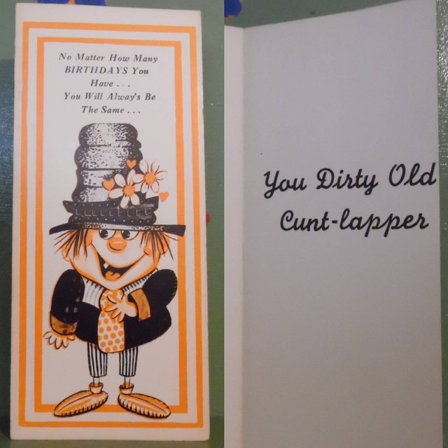 Vintage Funny greeting card adult Birthday Dirty Old Cunt Lapper