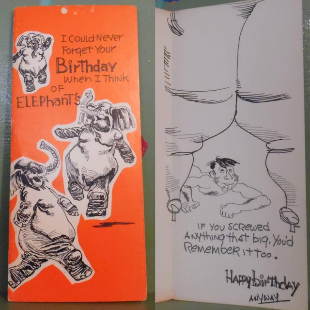 Vintage Funny greeting card adult Birthday Elephant Fat