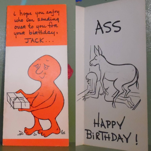 Vintage Funny greeting card adult Birthday Jack Ass Donkey