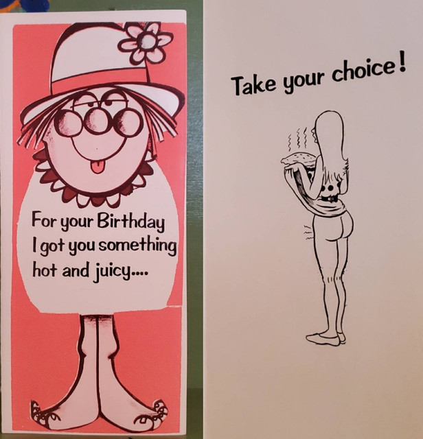 Vintage Funny greeting card adult Birthday Hot Juicy Pie Pussy