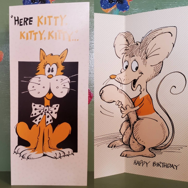 Vintage Funny greeting card adult Birthday Kitty Mouse Penis