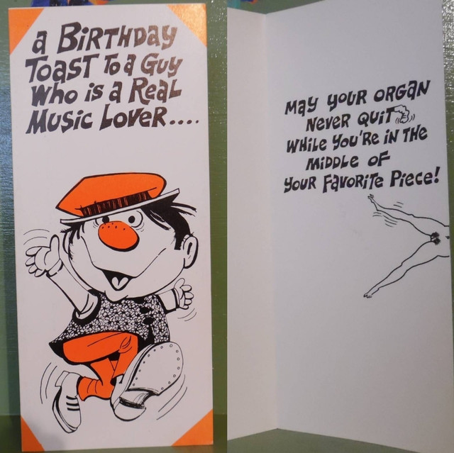Vintage Funny greeting card adult Birthday Music Lover Penis Organ Vagina
