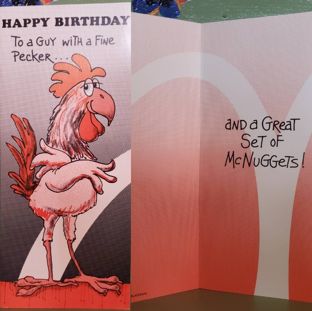 Vintage Funny greeting card adult Birthday Cock Pecker McNuggets