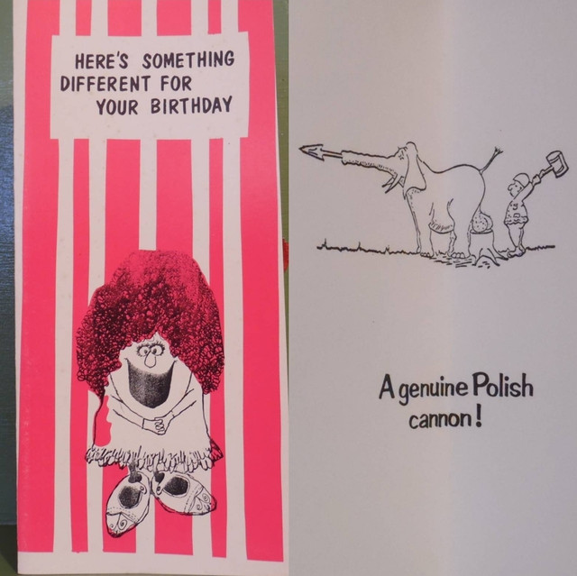 Vintage Funny greeting card adult Birthday Polish Cannon Elephant Balls