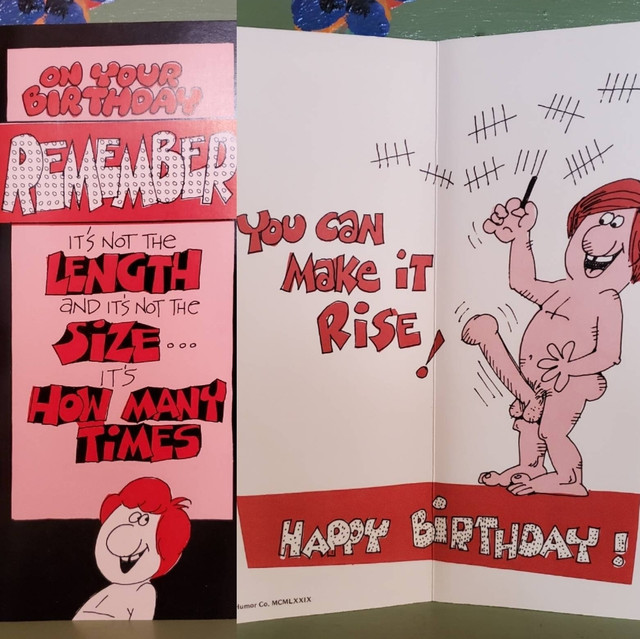 Vintage Funny greeting card adult Birthday Size Penis Rise Boner