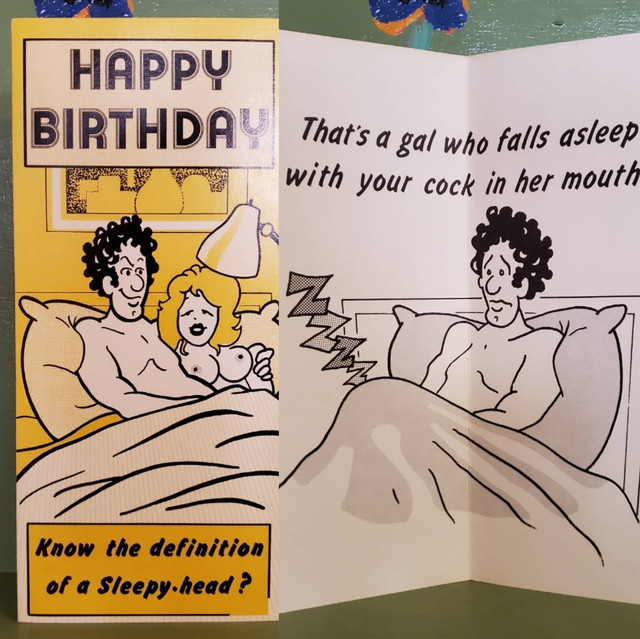 Vintage Funny greeting card adult Birthday Sleep Head Blowjob