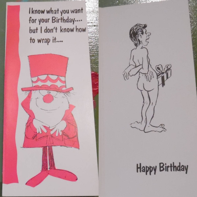 Vintage Funny greeting card adult Birthday Wrapping Dick Box Penis