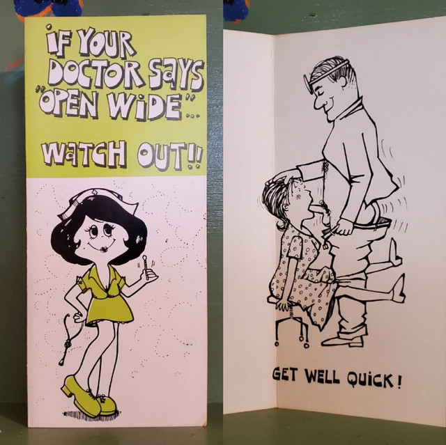 Vintage Funny greeting card adult Get Well Blow Job Doctor Open