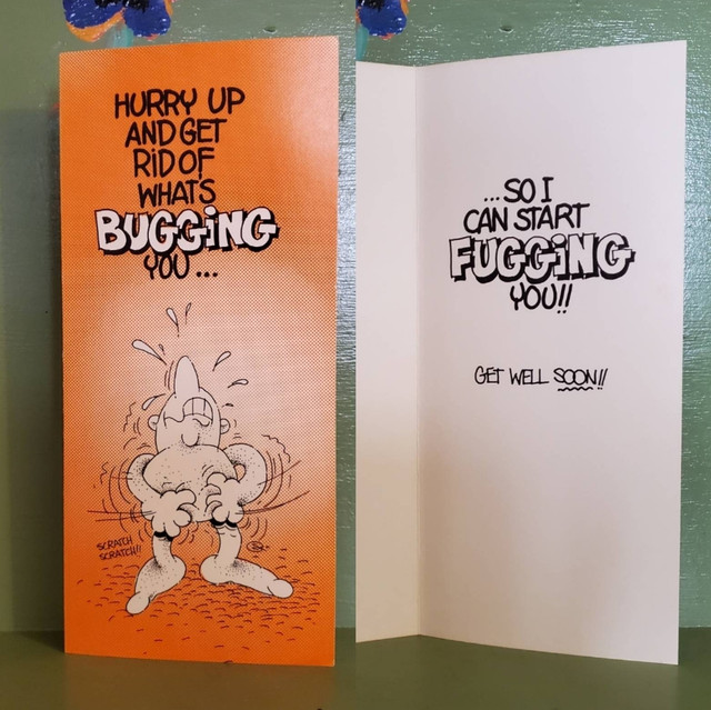Vintage Funny greeting card adult Get Well Bug Fucking