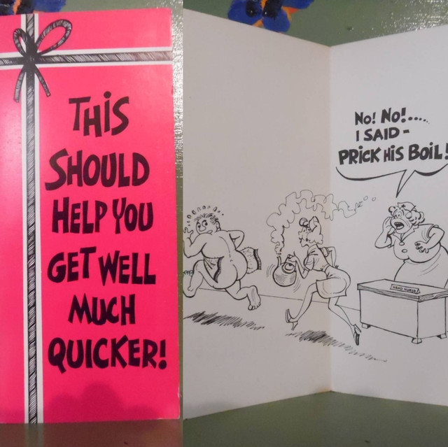 Vintage Funny greeting card adult Get Well Prick Boil Penis