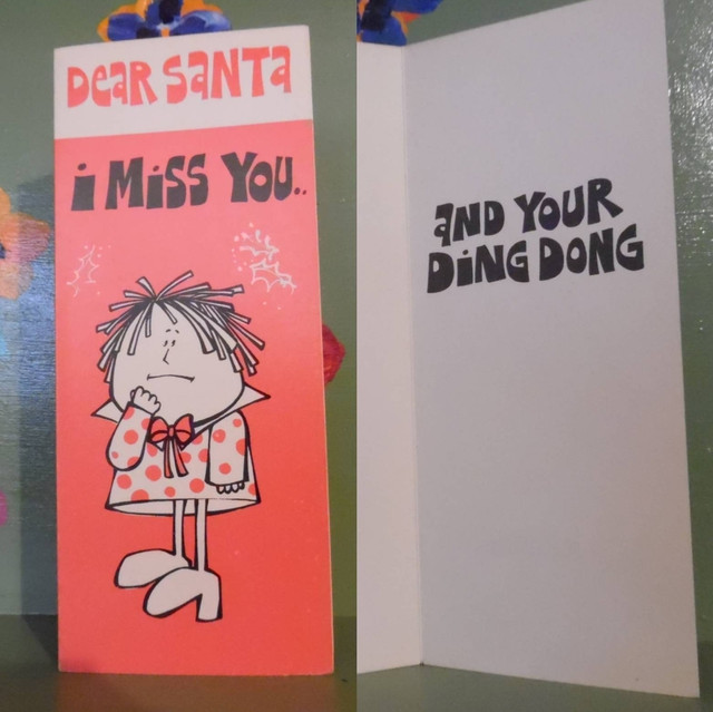 Vintage Christmas Greeting Card Miss You Ding Dong Penis