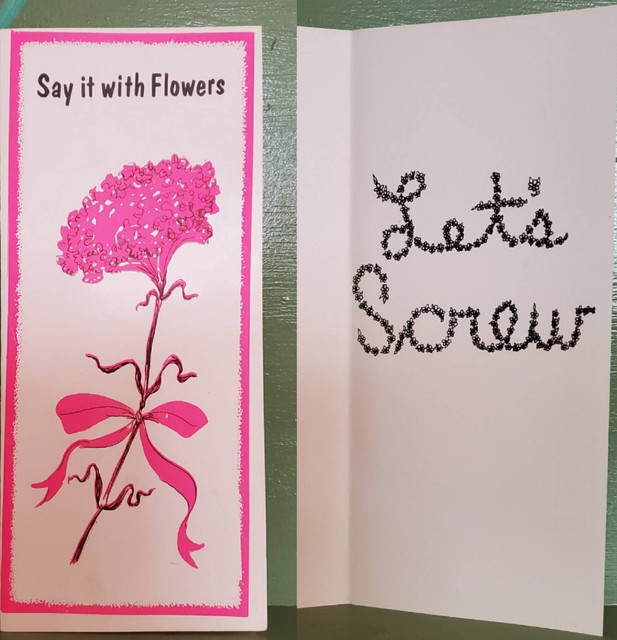 Vintage Funny greeting card adult Anniversary Flower Let's Screw