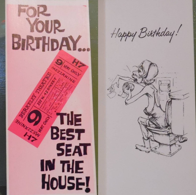 Vintage Funny greeting card adult Birthday Best Seat Ticket Toilet Poop